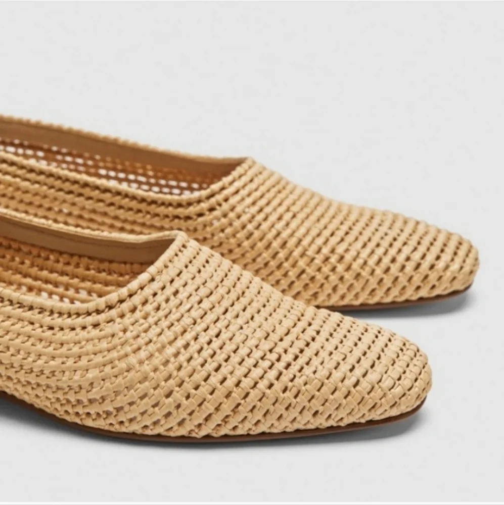 Zara Natural Colored Braided Hand Woven Flat Shoes - Picture 2 of 13